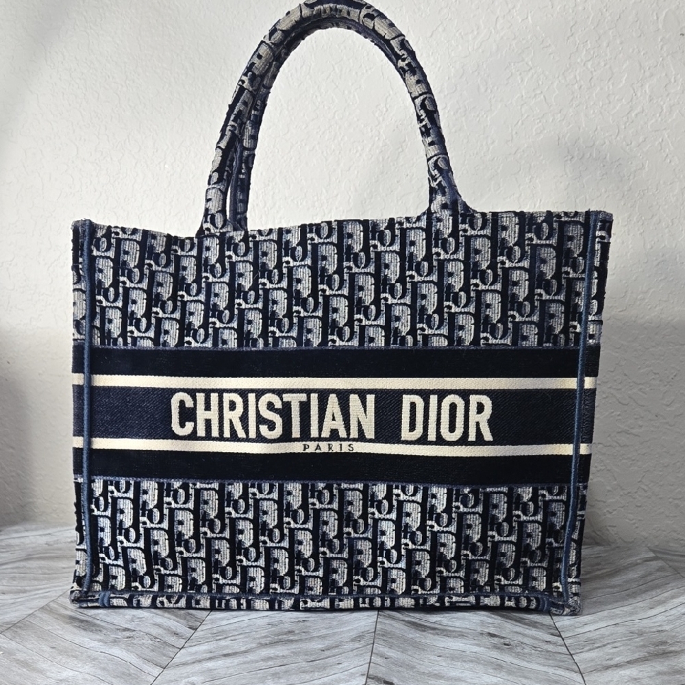 Christian Dior Blue and White Tote Bag